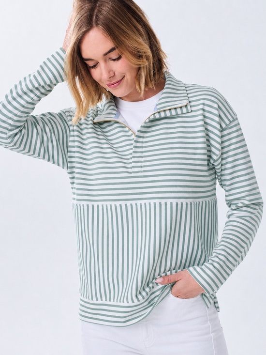 Alice Walk Other - Alice Walk Striped Half-Zip Pullover in Sage and White - Size XL - Peruvian Pima